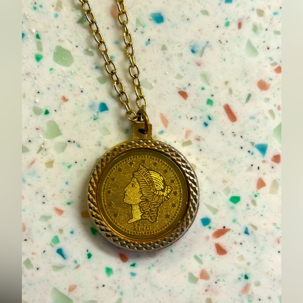 VTG 1776 Gold Coin Pendant Necklace